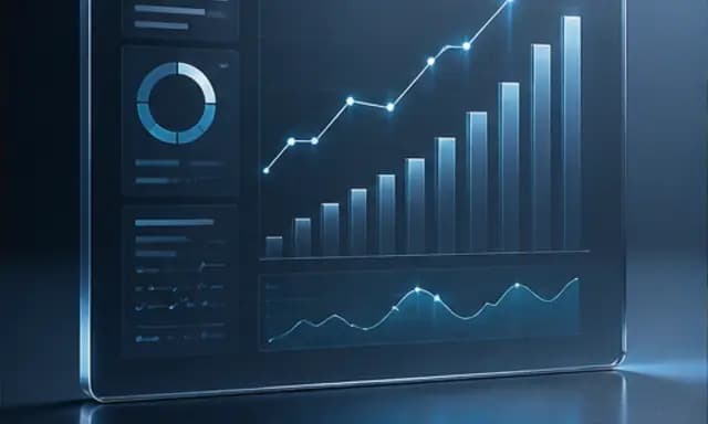 SaaS ad creative showing a dashboard with a rising chart in a glass frame