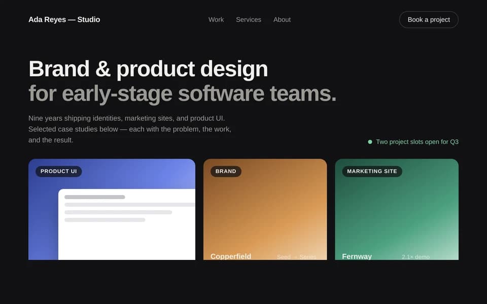 Freelance portfolio website showing project case studies