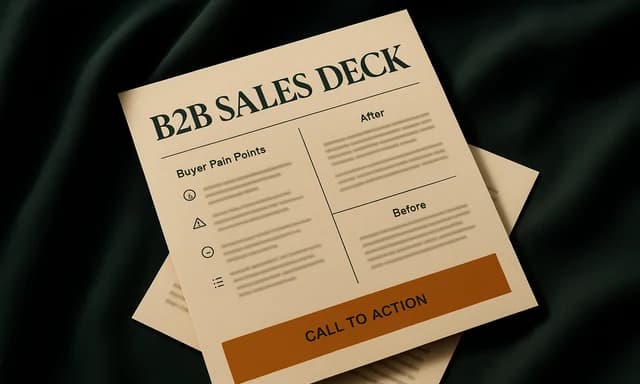 B2B sales deck slide showing buyer problem and offer