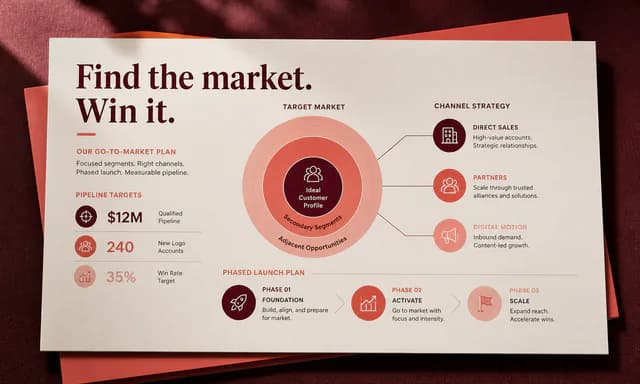 Finished growth strategy slide presenting a phased go-to-market plan